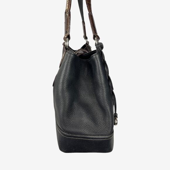 Brighton Croc Embossed Leather Shoulder Tote Bag Brown Black Large Boho Floral - Picture 12 of 15